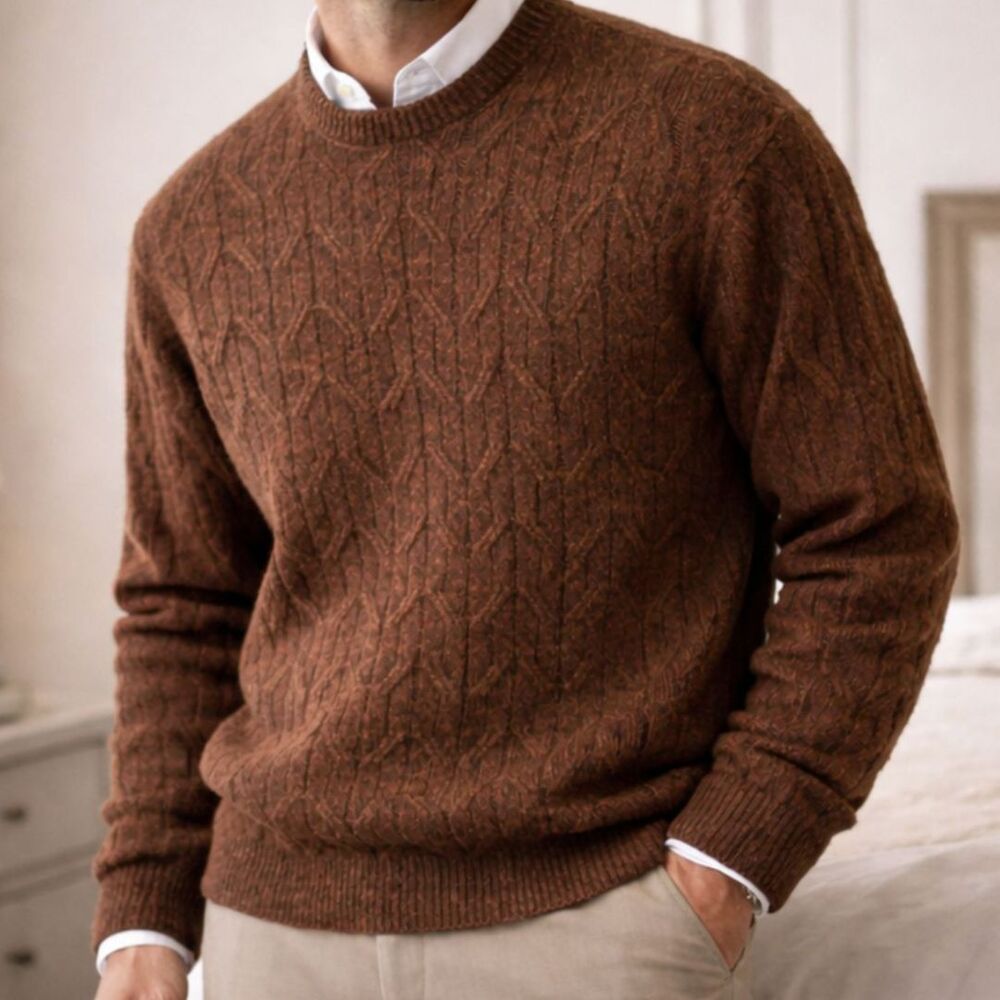 Jos. Bank Reserve Mens Wool Cable Knit Sweater XXL Brown Old Money
